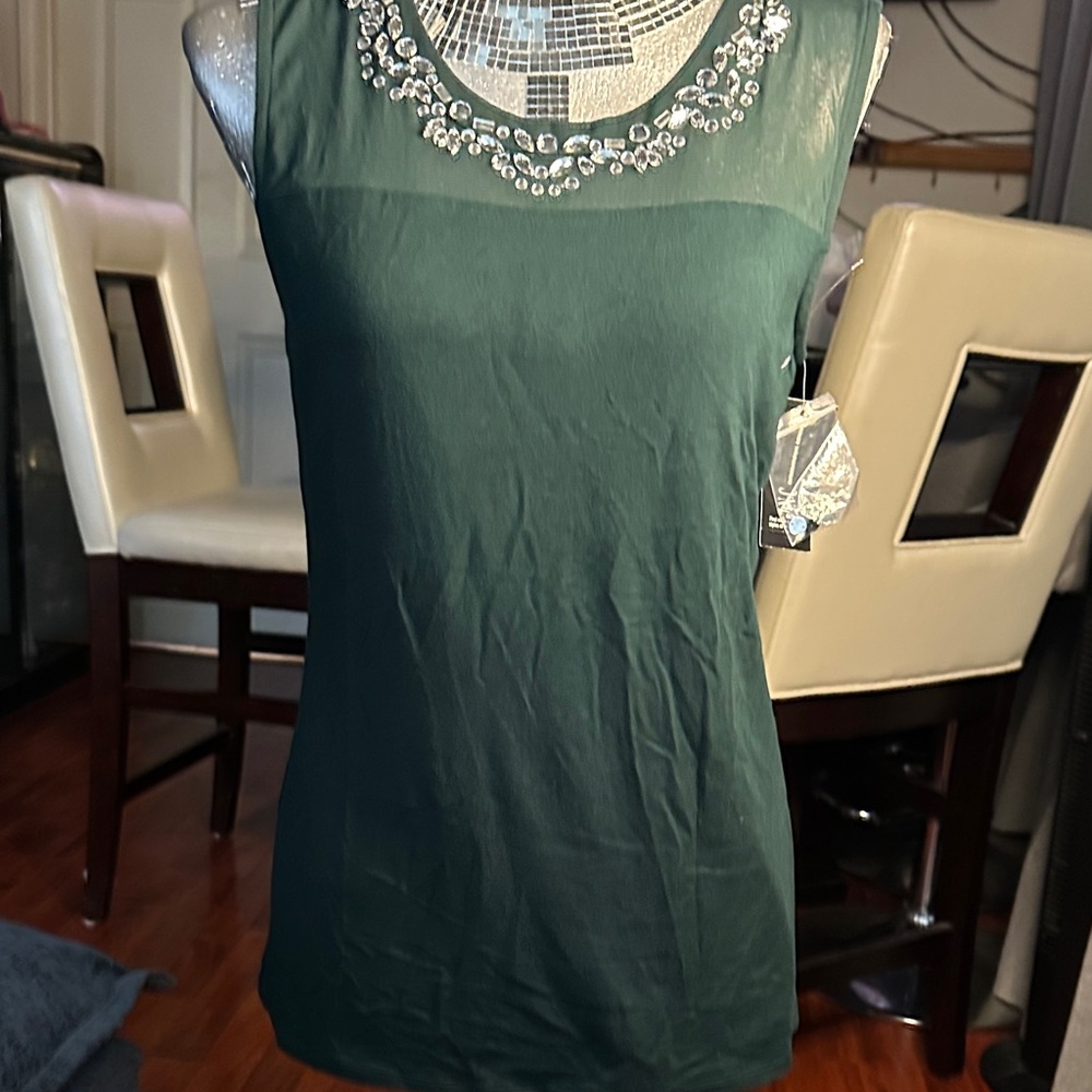 Embellished Forest Green Sleeveless Women's Top